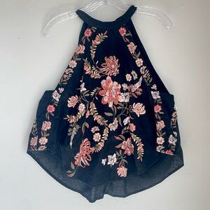 Free People Black Floral Halter Tank Flowy Boho Sleeveless